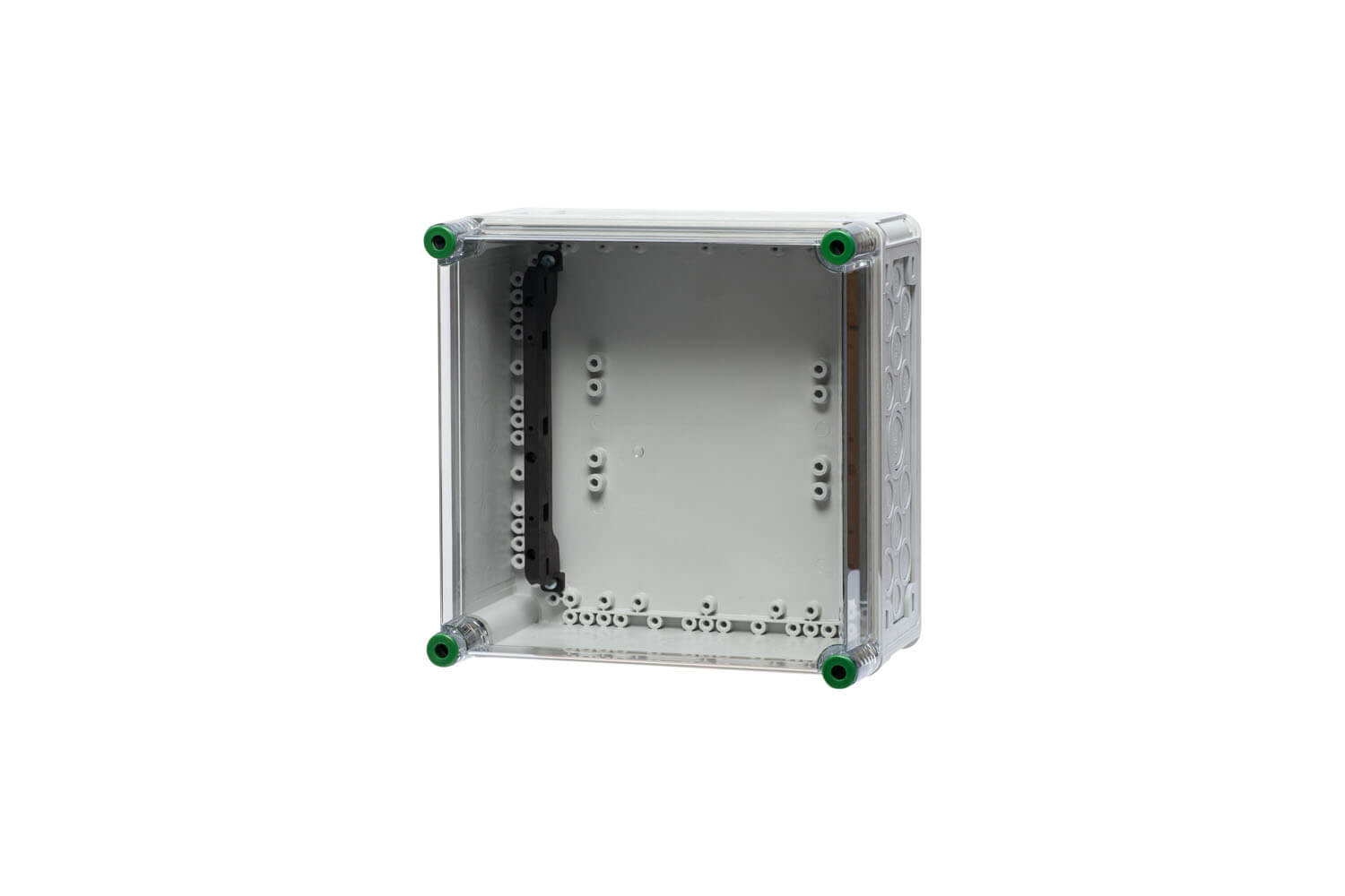 Sammelschienenhalter aus Polycarbonat mit einem transparenten Hintergrund.