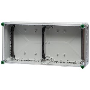 Ein 60 x 30 cm langer Polycarbonat-Sammelschienenhalter, mit einem transparenten Hintergrund.