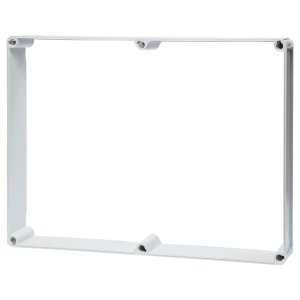 Ein Polycarbonat-Zwischenrahmen, inklusive Schnellverschlüsse, Dichtung und Schrauben, hinter einem transparenten Hintergrund.