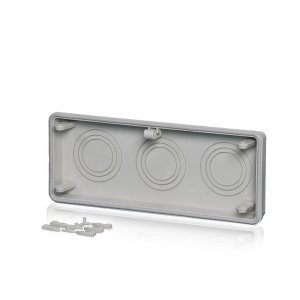 Ein flacher Polycarbonat-Anbauflansch hinter einem transparenten Hintergrund.